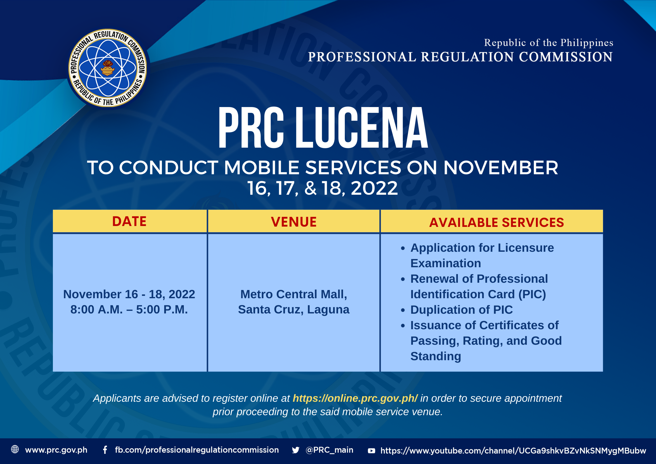 prc lucena room assignment september 2022